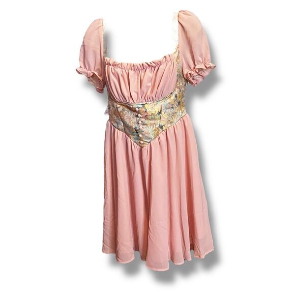 Shein Coquette Pink Puff Sleeve Mini Dress Cottagecore Fairycore Regency Small - Picture 1 of 7